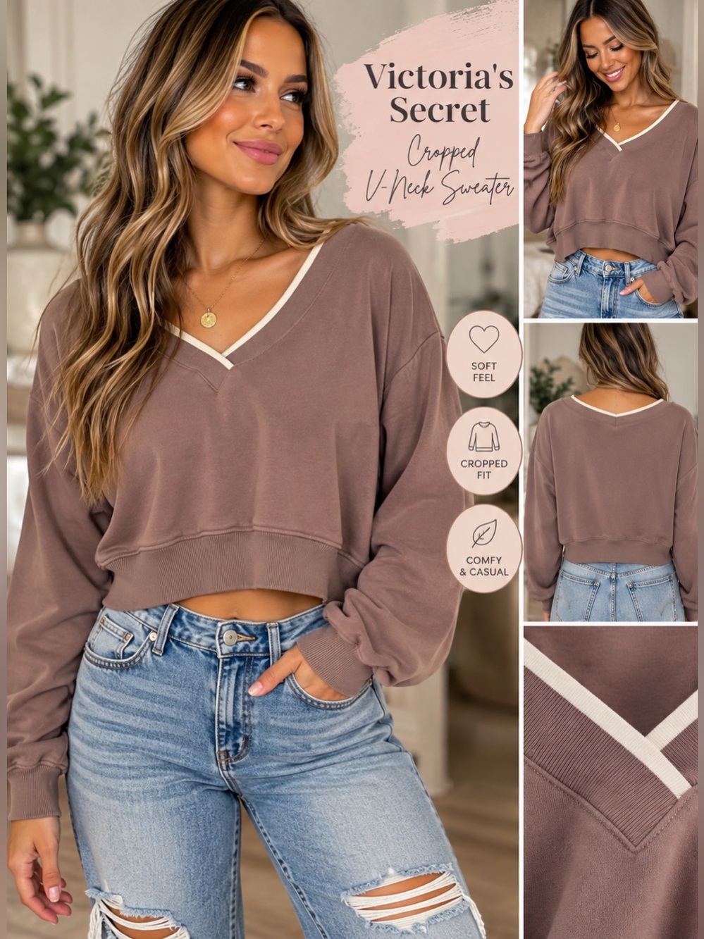 Victoria's Secret Pink V-Neck sweater cropped